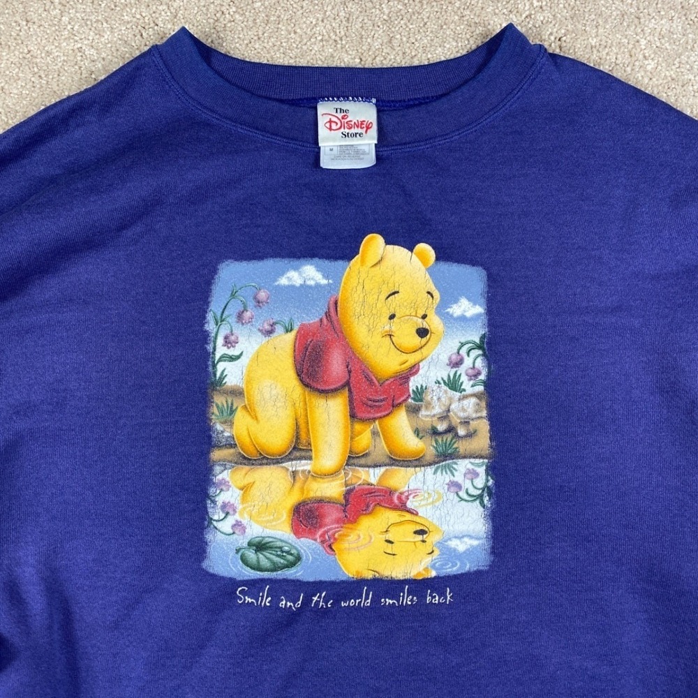 Vintage Disney Store Winnie the Pooh Blue Purple Sweatshirt Smile Graphic